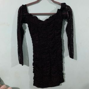 Black Lace Ruche Dress